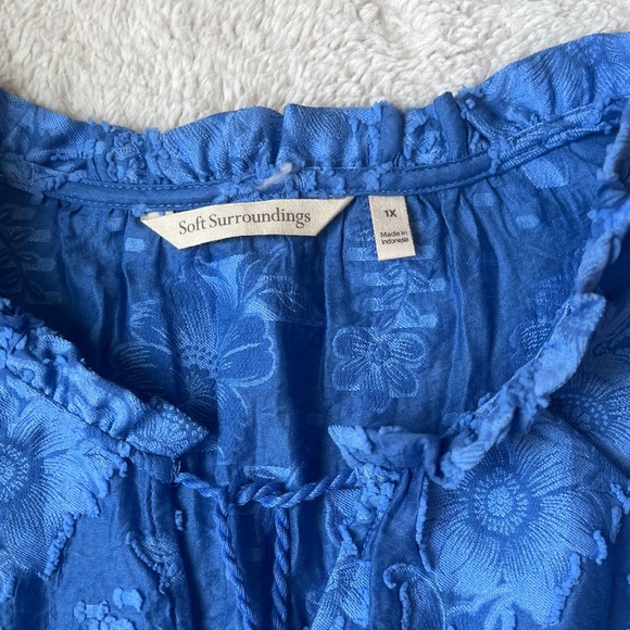 Soft Surroundings Blue Inara 3/4 Sleeve Tie Front Blouse Women Size 1X - Picture 10 of 11